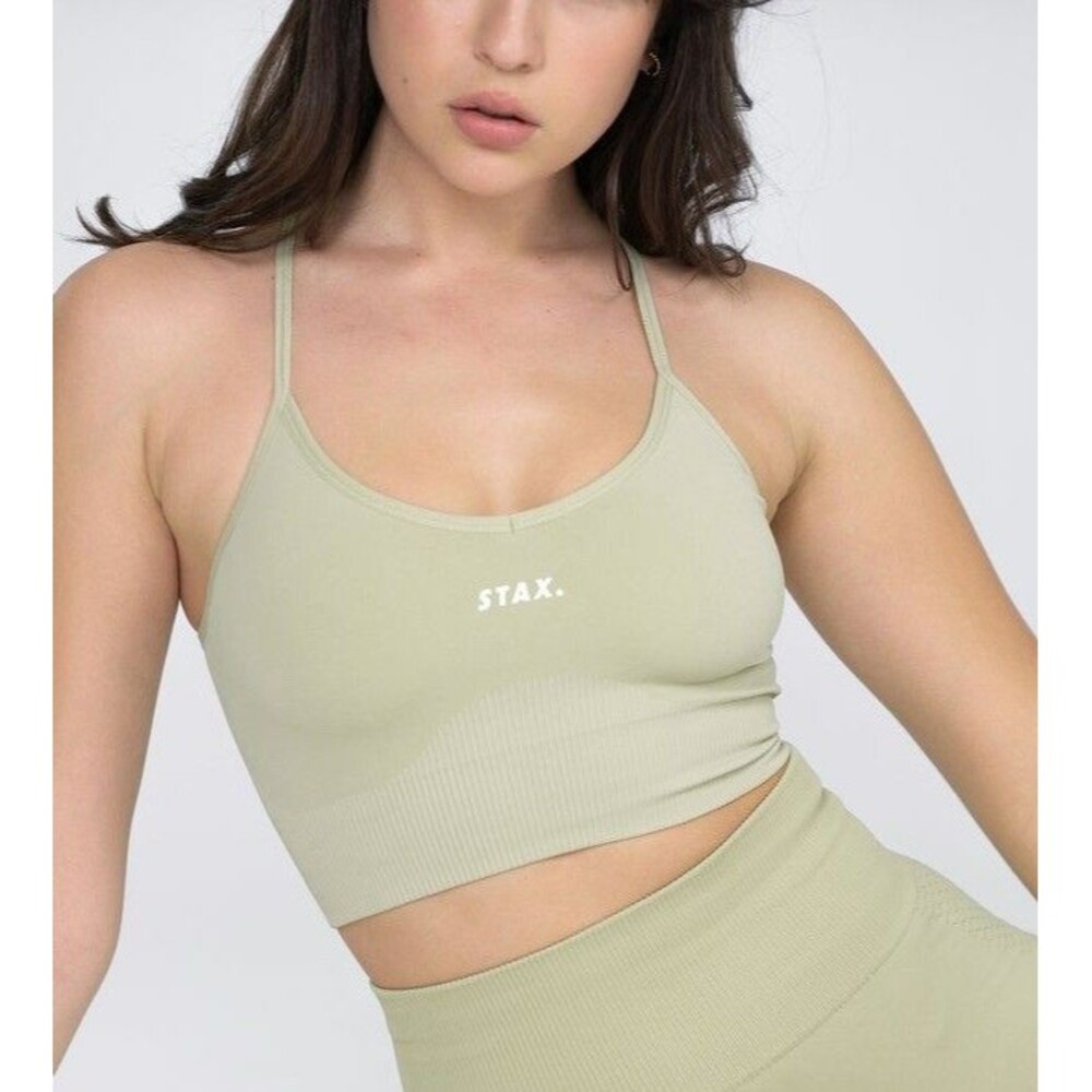 Stax Ps V6 Women's Strappy Crop Top Verdis Green Removable Pads Size XL NWT